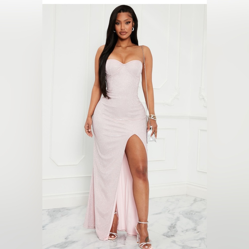 Fashion Nova “Looking Unreal Metallic Maxi Dress”